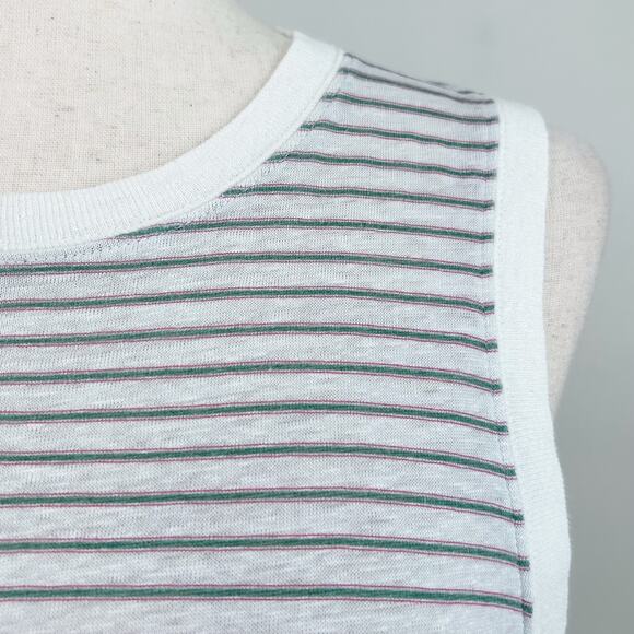Frame 100% Organic Linen Green Stripe Crew Neck Muscle Tank - Picture 8 of 15